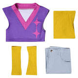 Traje de cosplay Mystery amarillo y morado para fiesta de Halloween y carnaval