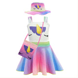 Verano Vestido de Hondas Unicornio Multicolor Princesa Cosplay Vestido para Niñas