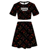 Stranger Things 2 Piezas Impreso de Demogorgon Top y Falda Corta Ropa Casual de Verano para Femenino