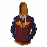 Wonder Woman Cosplay Sudadera Estampada con Cremallera para Adultos Unisex