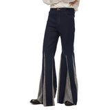 1970s Retro Vintage Disco Cintura Media Parte Inferior de Campana Pantalones Largos Retazos Jazz Baile