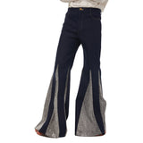 1970s Retro Vintage Disco Cintura Media Parte Inferior de Campana Pantalones Largos Retazos Jazz Baile