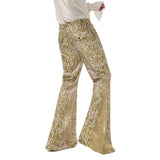 1970s Retro Vintage Disco Cintura Media Parte Inferior de Campana Pantalones Largos Estampados Jazz Baile