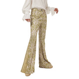 1970s Retro Vintage Disco Cintura Media Parte Inferior de Campana Pantalones Largos Estampados Jazz Baile