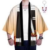 Demon Slayer Guardianes de la Noche Kimono Rengoku Kyoujurou Halloween Cosplay Capa Unisex con Llavero