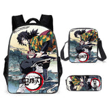 3pcs Demon Slayer: Kimetsu no Yaiba Conjunto de Mochila Mochila para Portátil + Bandolera + Estuche para Lápices Mochila Escolar o de Viaje