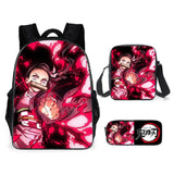 3pcs Demon Slayer: Kimetsu no Yaiba Conjunto de Mochila Mochila para Portátil + Bandolera + Estuche para Lápices Mochila Escolar o de Viaje