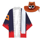 Anime One Piece Portgas D Ace Kimono Cosplay Capa Sombrero Cárdigan Abrigo Toga Pijama Casual