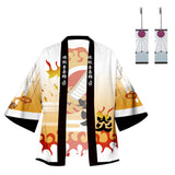 Demon Slayer Guardianes de la Noche Kimono Rengoku Kyoujurou Halloween Cosplay Capa Unisex con Arete