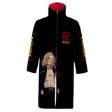 Anime Tokyo Revengers Sudadera Bata capa con cremallera Abrigo largo chaqueta con cuello alto Cosplay Disfraz Halloween hombre diario Traje