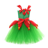 Niños Verde Duende Elf Navidad Cosplay Disfraz Traje Tutu Vestido Falda Fiesta Halloween