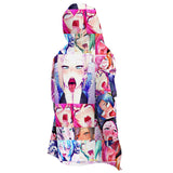 Ahegao Cosplay Chaqueta Gabardina Capa de Halloween o Carnaval Rompevientos con Capucha Unisex