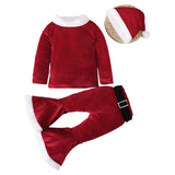 Niño Mono Juego de rol de santa Navidad Fiesta bebé con manga larga terciopelo traje de 3 piezas Christmas