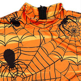 Halloween Disfraz Vestido Corto Manga Larga de Telarañas de Color Naranja para Adultos Femenino