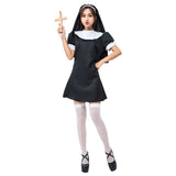 Halloween Juego de Rol Uniforme de Monja Sexy Uniforme Religioso Vestido para Adultos Femenino