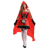 Halloween Disfraz Caperucita Roja Juego de Rol Vestido Sexy con Capa para Adultos Femenino