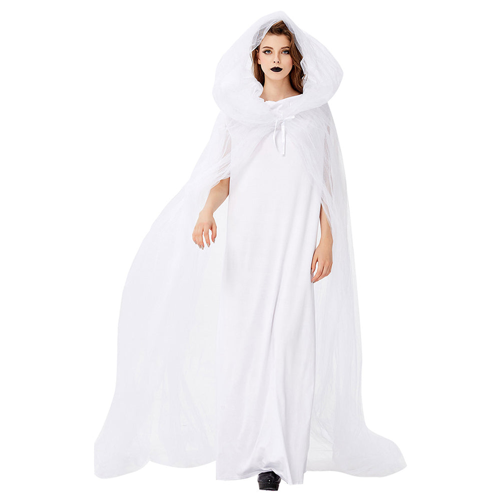 Disfraz de Halloween para mujer, capa blanca de manga larga