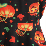 Halloween Disfraz Vestido de Manga Corta Estampada de Calabaza y Fantasma Vestido con Cinturón para Adultos Femenino