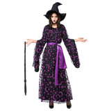 Halloween Luna Estrella Púrpura Bruja Mágica Disfraz Vestido Largo de Manga Larga para Adultos Femenino