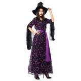 Halloween Luna Estrella Púrpura Bruja Mágica Disfraz Vestido Largo de Manga Larga para Adultos Femenino