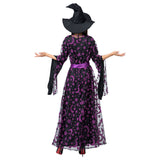 Halloween Luna Estrella Púrpura Bruja Mágica Disfraz Vestido Largo de Manga Larga para Adultos Femenino