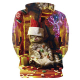 Navidad Christmas Sudadera Estampada de Gato Lindo Sudadera con Capucha Unisex