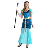 Halloween Vestido de Lujo Princesa Cosplay Vestido Azul de Diosa Griega Reina Árabe Egipto Vestido para Adultos Femenino