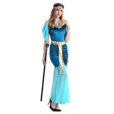 Halloween Vestido de Lujo Princesa Cosplay Vestido Azul de Diosa Griega Reina Árabe Egipto Vestido para Adultos Femenino