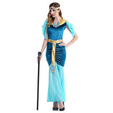 Halloween Vestido de Lujo Princesa Cosplay Vestido Azul de Diosa Griega Reina Árabe Egipto Vestido para Adultos Femenino