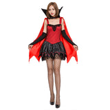 Halloween Disfraz Vampiro Sexy de Color Rojo y Negro Vestido para Adultos Femenino