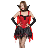 Halloween Disfraz Vampiro Sexy de Color Rojo y Negro Vestido para Adultos Femenino