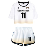 Haikyuu!! Ushijima Wakatoshi Schweiden Adlers Cosplay Top y Pantalones Cortos Ropa 2 Piezas para Femenino