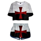 Knights Templar Caballeros Templarios Cosplay Top y Pantalones Ropa Casual de Verano 2 Piezas para Femenino