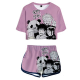 Anime Jujutsu Kaisen Guerra de Hechiceros Tokyo Metropolitan Curse Technical School 2 Piezas Ropa Casual Verano Conjunto de Pantalones Cortos y Top Corto con Estampado de Mujer