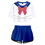 Sailor Moon Tsukino Usagi Cosplay Top y Pantalones Cortos Ropa de Verano 2 Piezas para Femenino