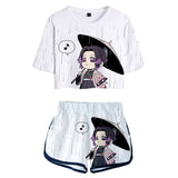 Demon Slayer: Kimetsu no Yaiba Cosplay Top y Pants Cortos Impreso de Kochou Shinobu Ropa de 2 Piezas para Femenino