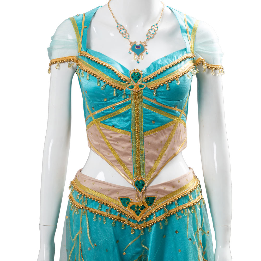 La película Aladdin cosplay princesa cosplay jazmín naomi scott verde azul disfraz  disfraz adulto mujeres femeninas carnaval de halloween
