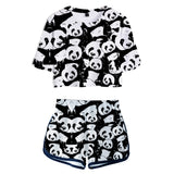 Women Top y Pantalones Cortos con Impreso de Animal Panda Ropa Casual de Verano 2 Piezas para Femenino