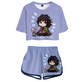 Demon Slayer: Kimetsu no Yaiba Cosplay Top y Pantalones Cortos Tomioka Giyuu Ropa Casual de Verano 2 Piezas para Femenino