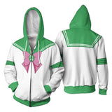Anime Sailor Moon Kino Makoto Sudadera Cosplay Navidad Fiesta 3D Impreso chaqueta con cremallera Casual