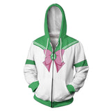 Anime Sailor Moon Kino Makoto Sudadera Cosplay Navidad Fiesta 3D Impreso chaqueta con cremallera Casual