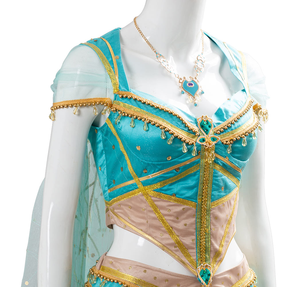 La película Aladdin cosplay princesa cosplay jazmín naomi scott verde azul disfraz  disfraz adulto mujeres femeninas carnaval de halloween